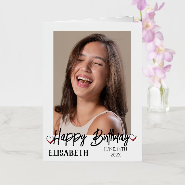 Personalised Simple Birthday Stylish Fun Photo Foil Greeting Card (Orchid)