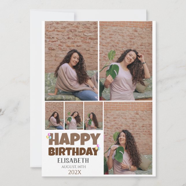 Personalised Simple Birthday Stylish Photo Collage Card (Front)