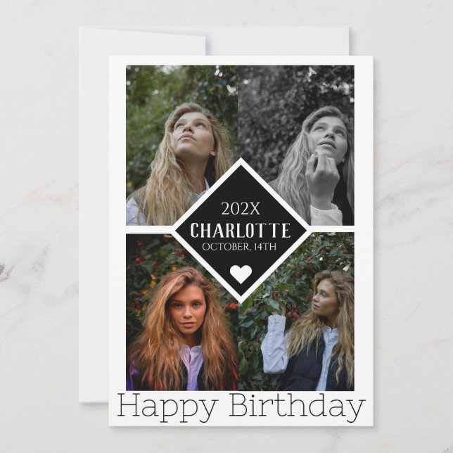 Personalised Simple Birthday Stylish Photo Collage Card (Front)