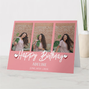 Personalised Simple Birthday Stylish Three Photo Card