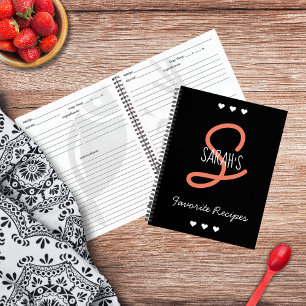 Personalised Simple Black Script Monogram Recipe Notebook