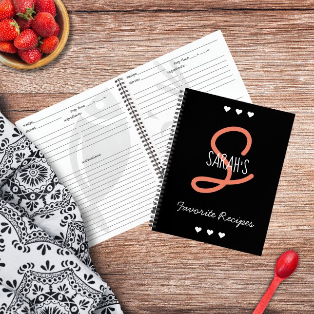 Personalised Simple Black Script Monogram Recipe Notebook (Personalized Simple Black Script Monogram Recipe Notebook)