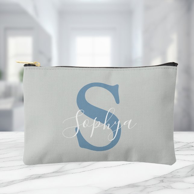 Personalised Simple Blue Monogram Accessory Pouch (Creator Uploaded)