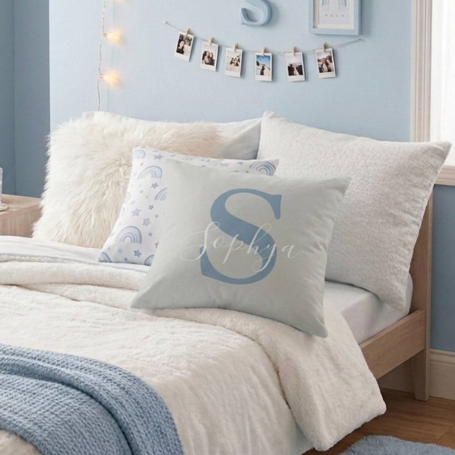 Personalised Simple Blue Monogram Cushion (Creator Uploaded)