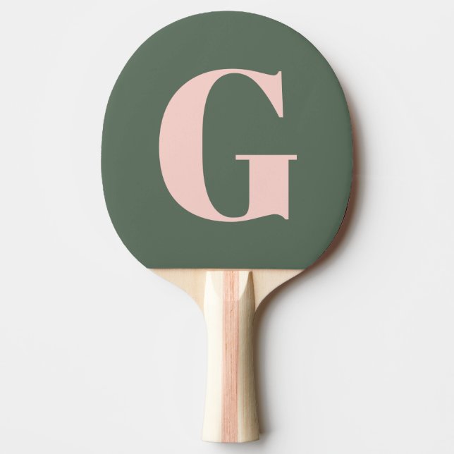 Personalised Simple Bold Monogram Pink and Green Ping Pong Paddle (Front)