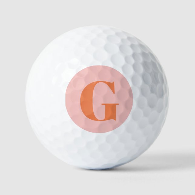 Personalised Simple Bold Monogram Pink and Orange Golf Balls (Front)