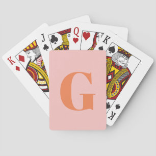 Personalised Simple Bold Monogram Pink and Orange Playing Cards