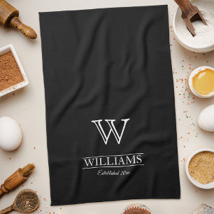 Personalised Simple Classic Monogram Family Name Tea Towel