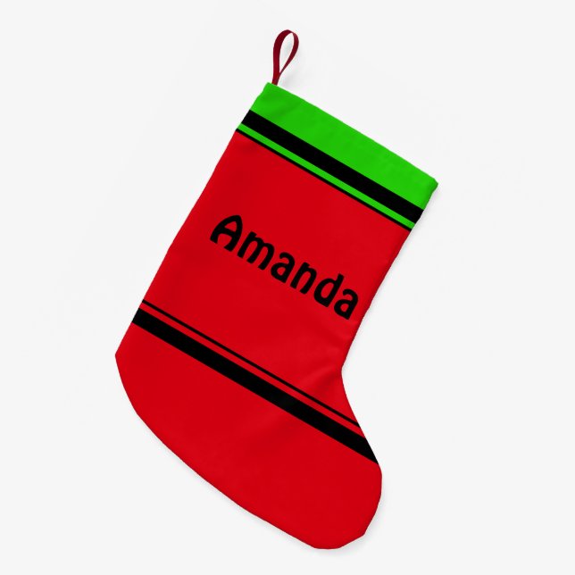 Personalised Simple Classic Red Green Black Stripe Small Christmas Stocking (Front (Hanging))