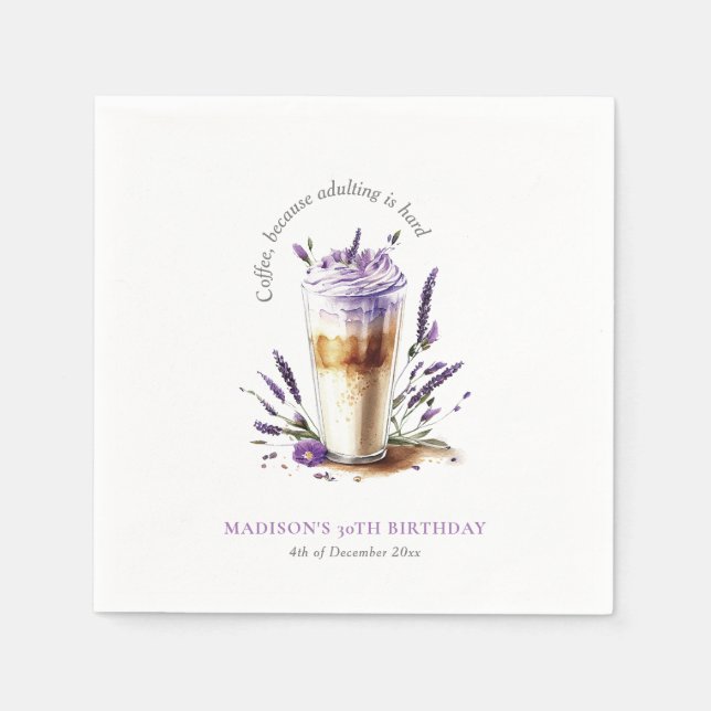 Personalised simple Coffee Adult Birthday Napkin (Front)