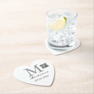 Personalised simple custom Heart QR cord Paper Coaster