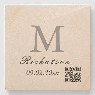 Personalised simple custom Sandstone QR cord Stone Coaster