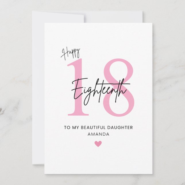 Personalised Simple Daughter 18th Birthday Card (Front)