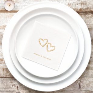 Personalised Simple Elegant Heart Wedding Gold Foil Napkins