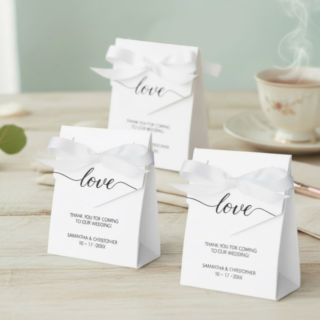 Personalised Simple & Elegant Love Wedding ScrIpt Favour Box (Customizable, elegant, love script, minimalist wedding favor boxes with bows.)