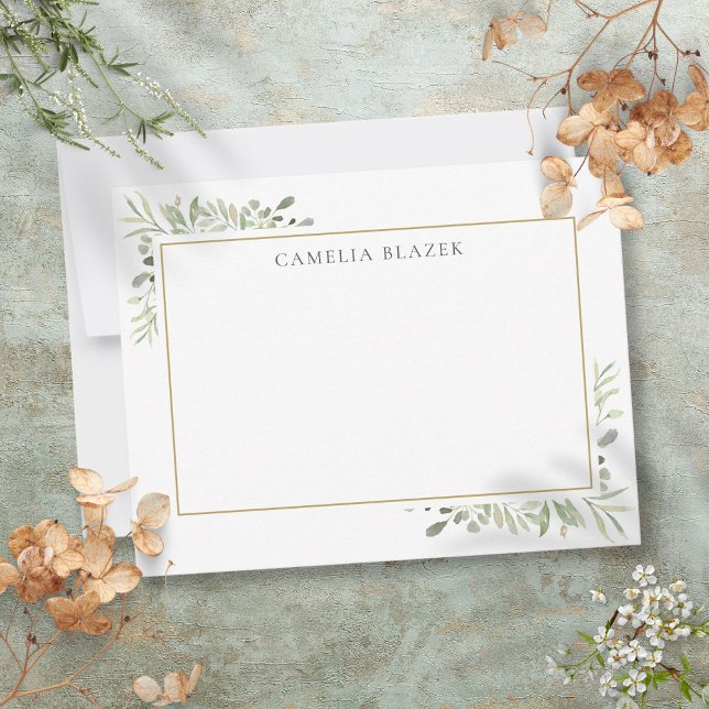 Personalised Simple Elegant Watercolor Greenery Card (Personalized Simple Elegant Watercolor Greenery Note Card)