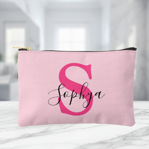 Personalised Simple Hot Pink Monogram Accessory Pouch