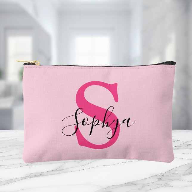 Personalised Simple Hot Pink Monogram Accessory Pouch (Creator Uploaded)