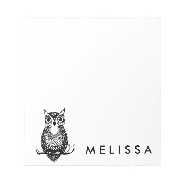 Personalised Simple Illustrated Owl Notepad (Front)
