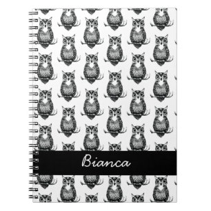 Personalised Simple Illustrated Owl Pattern Notebook