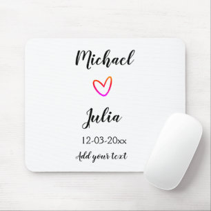 personalised simple minimal add your name red hea mouse pad