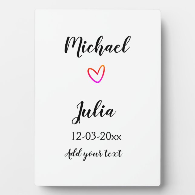 personalised simple minimal add your name red hear plaque (Front)