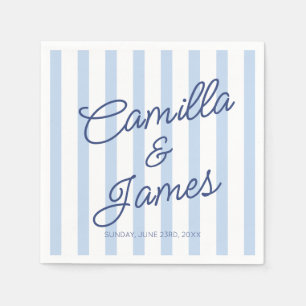 Personalised Simple Minimalist Blue Stripes Weddin Napkin