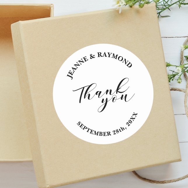 Personalised Simple Minimalist Wedding Favour Classic Round Sticker (Creator Uploaded)