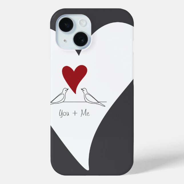 Personalised Simple Modern Birds in Love Red Heart Case-Mate iPhone Case (Back)