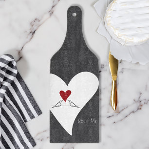 Personalised Simple Modern Birds in Love Red Heart Cutting Board
