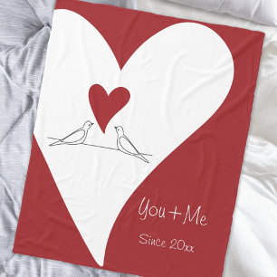 Personalised Simple Modern Birds in Love Red Heart Fleece Blanket