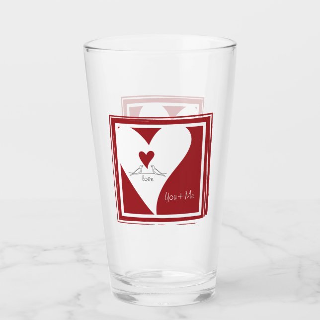 Personalised Simple Modern Birds in Love Red Heart Glass (Front)