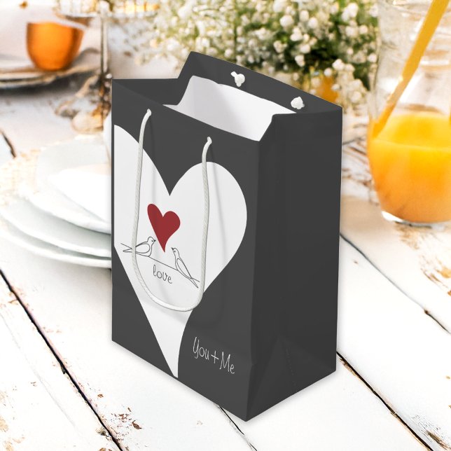 Personalised Simple Modern Birds in Love Red Heart Medium Gift Bag (Creator Uploaded)