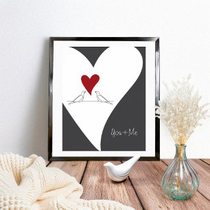 Personalised Simple Modern Birds in Love Red Heart Poster
