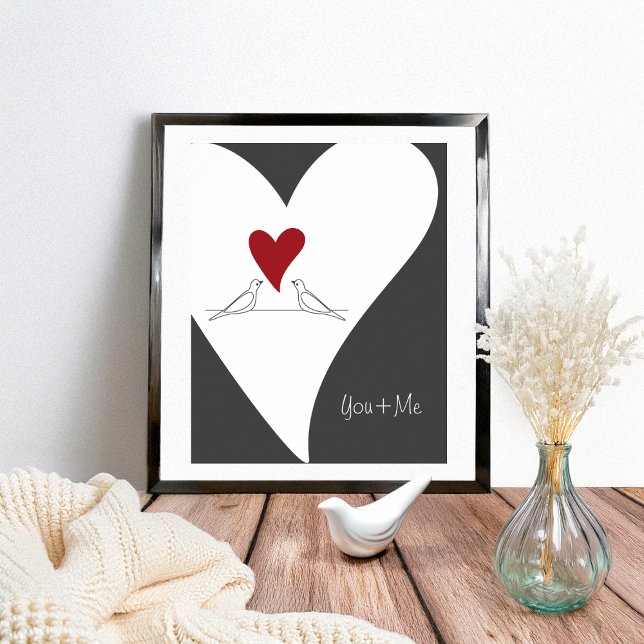 Personalised Simple Modern Birds in Love Red Heart Poster (Creator Uploaded)