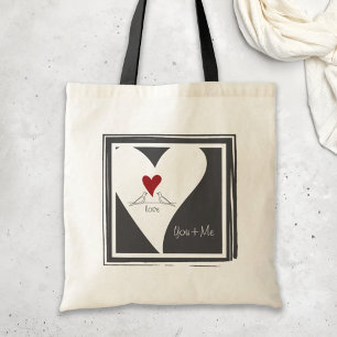 Personalised Simple Modern Birds in Love Red Heart Tote Bag