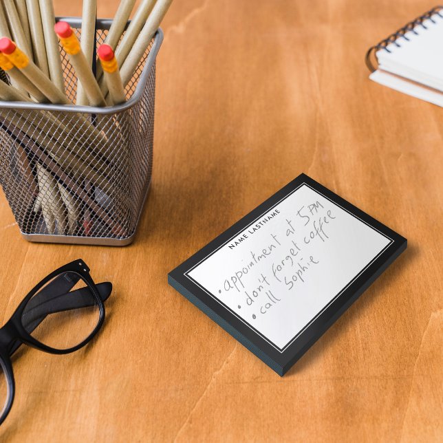 Personalised Simple Modern Black White Frame Post-it Notes (Creator Uploaded)