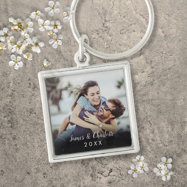 Personalised Simple Modern Elegant Script Photo Key Ring (Personalized Simple Modern Elegant Script Photo Keychain)
