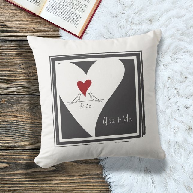 Personalised Simple Modern Love Birds Red Heart Cushion (Creator Uploaded)