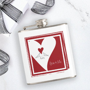 Personalised Simple Modern Love Birds Red Heart Hip Flask