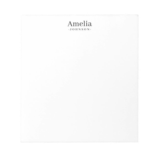 Personalised Simple Modern Minimalist Black Clean Notepad (Front)