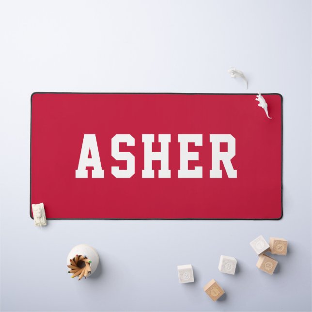 Personalised Simple Modern Red Desk Mat (Kids Table)