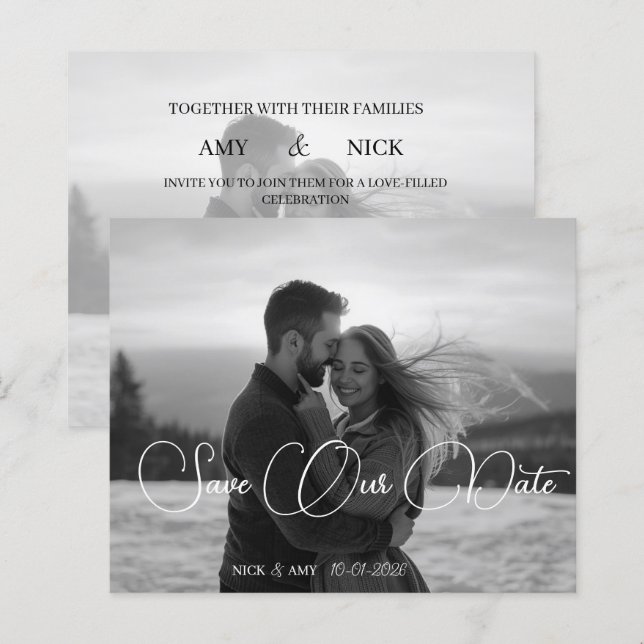 Personalised Simple Modern Winter Wedding Card (Front/Back)