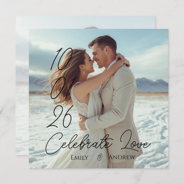 Personalised Simple Modern winter Wedding card (Front/Back)