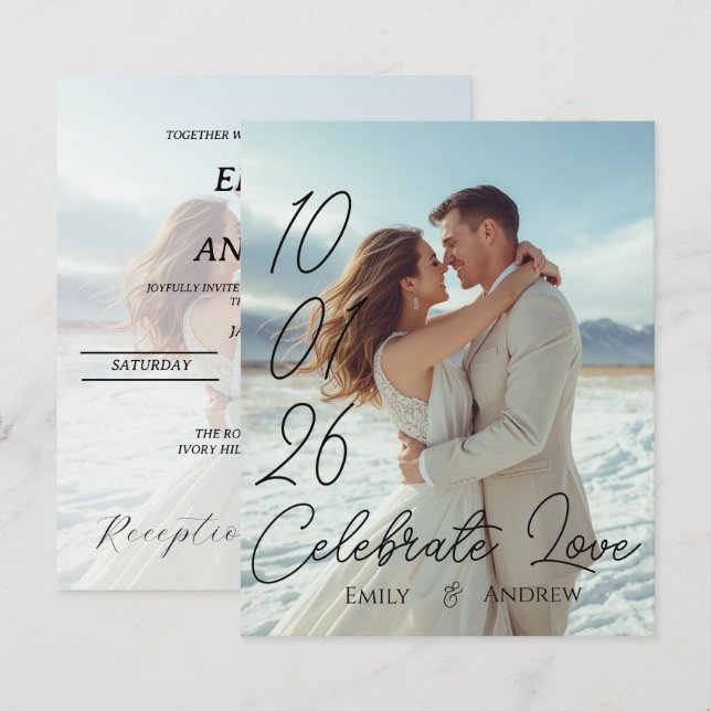 Personalised Simple Modern winter Wedding card (Front/Back)