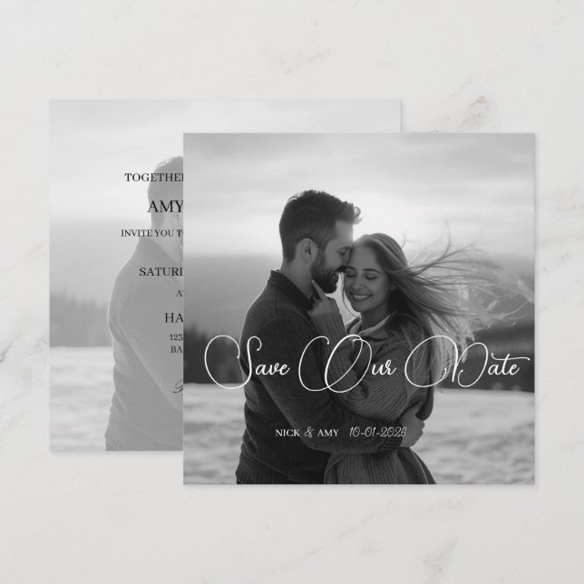 Personalised Simple Modern Winter Wedding Card (Front/Back)