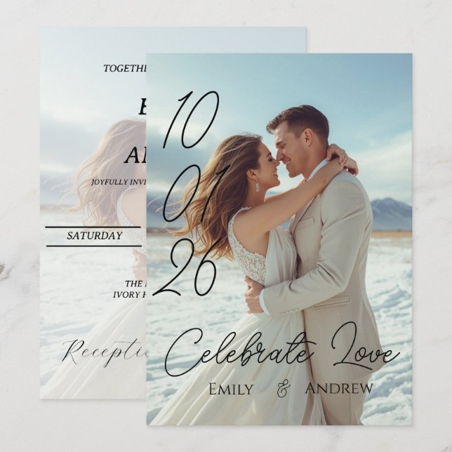 Personalised Simple Modern winter Wedding card (Front/Back)