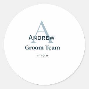 personalised simple monogram groom team groomsmen  classic round sticker