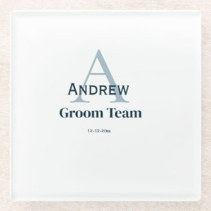personalised simple monogram groom team groomsmen  glass coaster