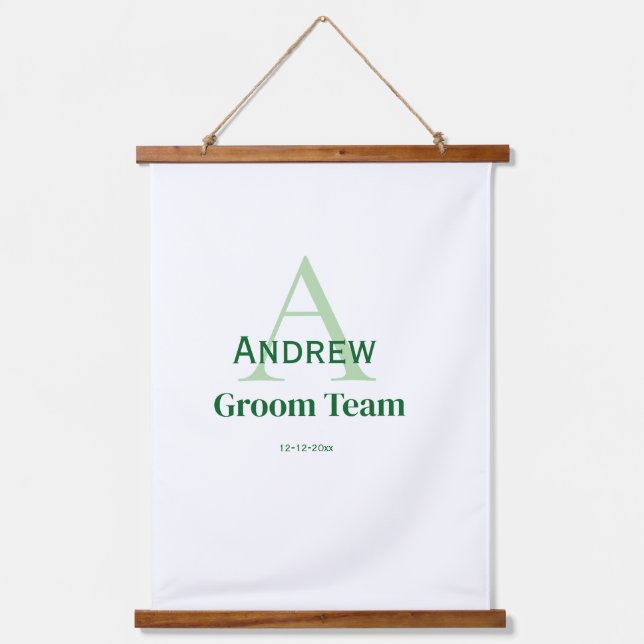 personalised simple monogram groom team groomsmen  hanging tapestry (Front)